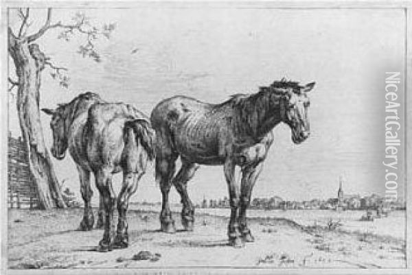 The Plough Horses (b., Holl. 12) Oil Painting - Paulus Potter