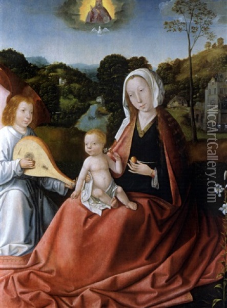 Maria Mit Dem Kind Begleitet Von Einem Musizierenden Engel Oil Painting - Quentin Massys the Elder