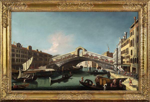Venise, Le Grand Canal Et Le Pont Du Rialto Oil Painting - Francesco Albotto
