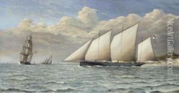 The Royal Yacht Squadron Racing Lugger New Moon In The Channel Offdover Oil Painting - Josiah Taylor
