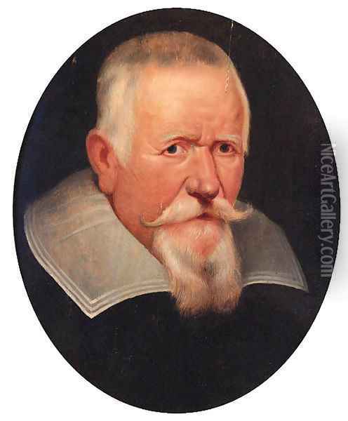 Portrait of an elderly gentleman, bust-length, in a black coat and a lawn collar Oil Painting - Sir Peter Paul Rubens