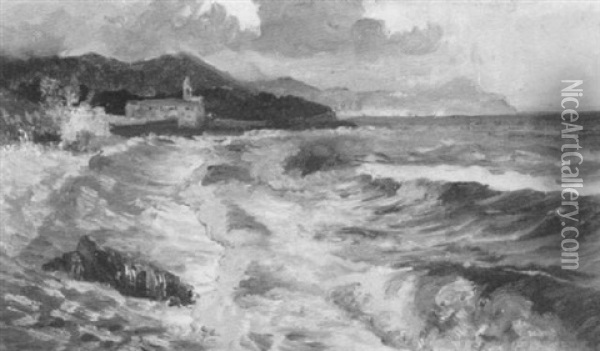 Mittelmeerkuste Bei Genua Oil Painting - Wilhelm Friedrich Frey
