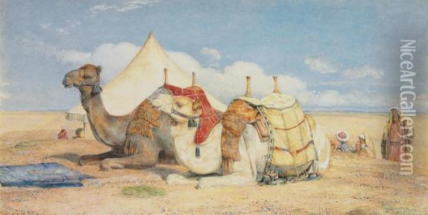 Camels In The Desert Near, Edfou, Upper Egypt Oil Painting - John Frederick Lewis