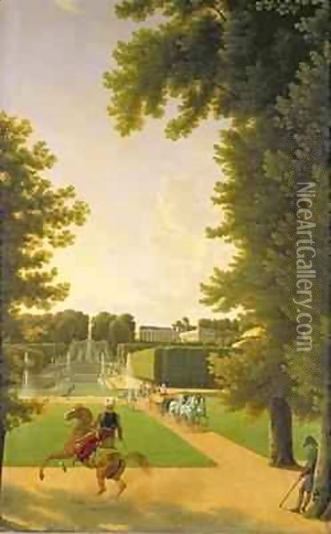 Promenade of Napoleon I (1769-1821) and Marie-Louise (1791-1847) in the Parc de Saint-Cloud in 1810 Oil Painting - Jean and Vernet, Antoine Bidauld