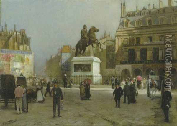 Reiterdenkmal In Einer Franzosischen Stadt (paris?) Oil Painting - Felix Possart