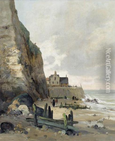 Felsige Kustenpartie In Der Normandie Mit Figurenstaffage Oil Painting - Emile Louis Vernier