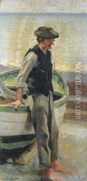 Pescatore Al Molo Oil Painting - Evasio Montanella