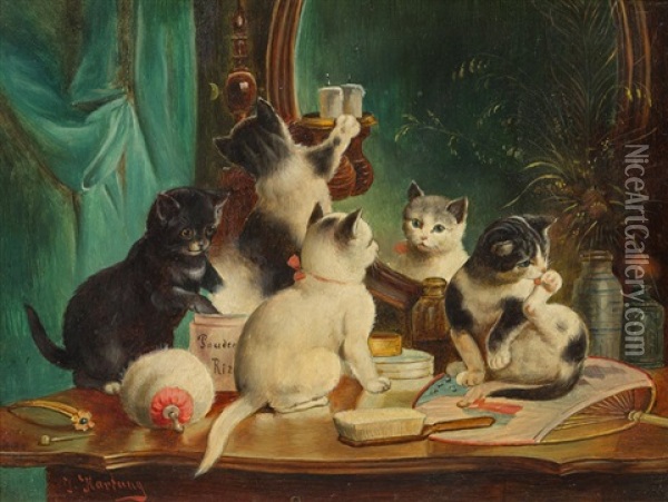 Playing Cats Oil Painting - Carl Reichert