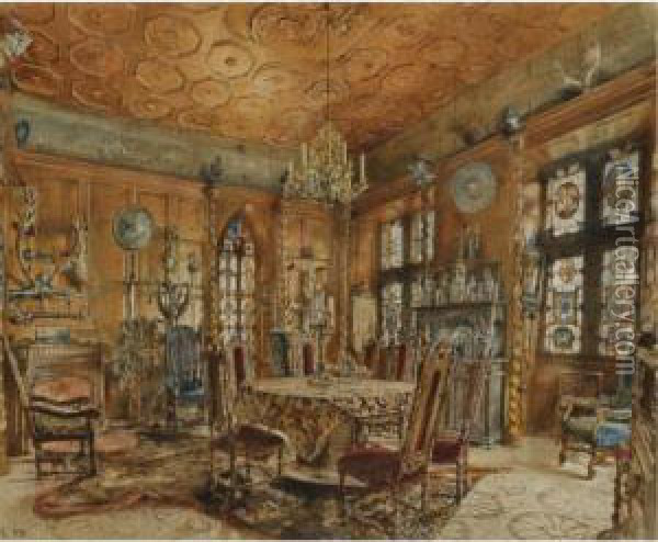 Schlossinterieur Im Renaissancestil (renaissance Interior) Oil Painting - Rudolf Ritter von Alt