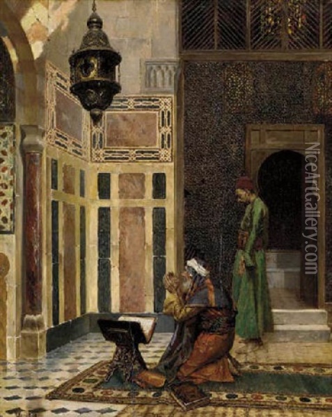 Prayer In The Mosque Oil Painting - Rudolf Ernst