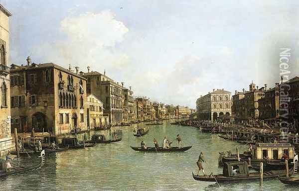 Grand Canal From the Campo Santa Sofia Towards the Rialto Bridge Oil Painting - (Giovanni Antonio Canal) Canaletto