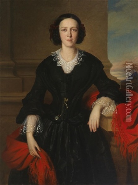 Three-quarter Length Portrait Of A Lady (gertrude Forstinger?) Oil Painting - Alajos Gyoergyi-Giergl