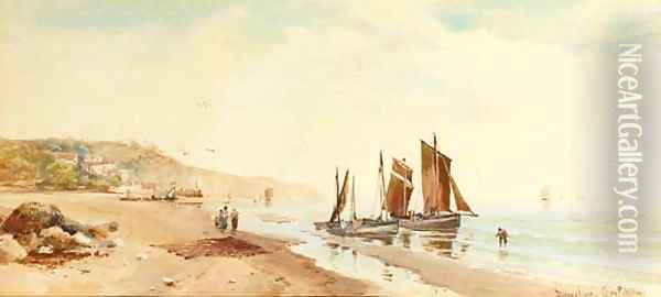 Fishing boats on a beach in Devonshire Oil Painting - Charles Frederick Allbon