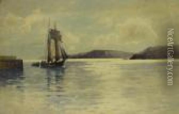 Fishing Boat Off Scarborough Harbour Oil Painting - Harry Wanless