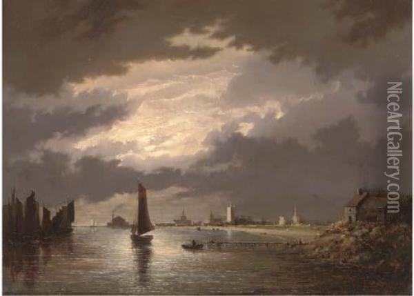 Great Yarmouth By Moonlight Oil Painting - John Berney Crome