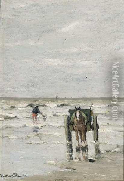 A Shellfisher On The Beach Oil Painting - Gerhard Arij Ludwig Morgenstjerne Munthe