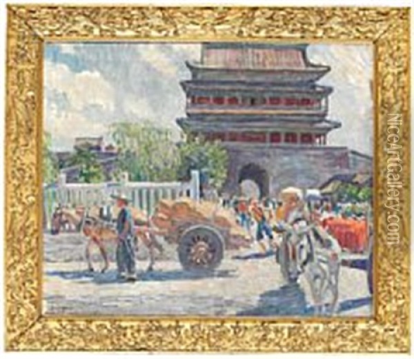 Street Scene From China Oil Painting - Walter Lockenberg