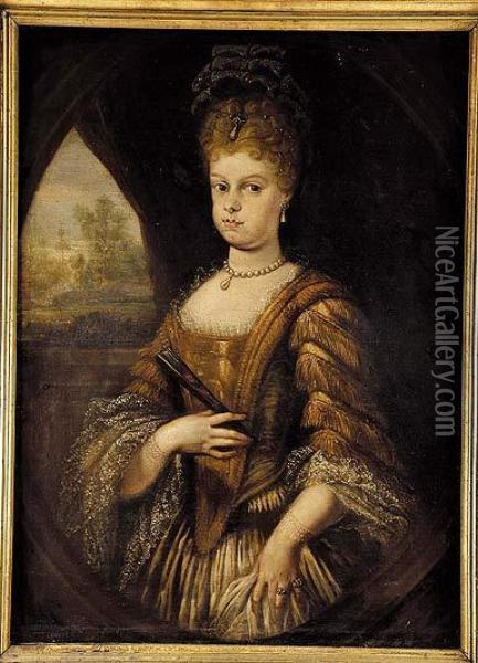 Retrato De Maria Luisa Gabriela De Saboya, De Medio Cuerpo En Un Ovalo Fingido Oil Painting - Juan Garcia Miranda