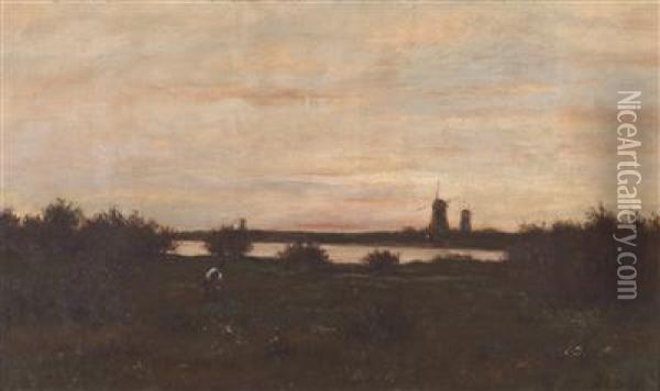 River In The Evening Light Oil Painting - Hippolyte Camille Delpy