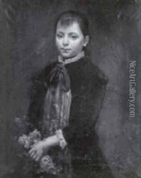 Portraet Af En Pige Med Blomster I Haenderne Oil Painting - Emile-Jean-Marie Brunet