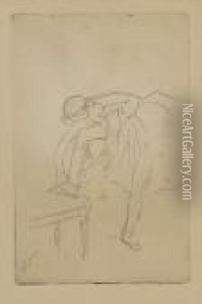 Danseuse Mettant Son Chausson (deltiel 36) Oil Painting - Edgar Degas