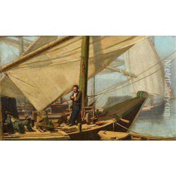 Ruhende Fischer Auf Deck Oil Painting - Edouard (John) Menta