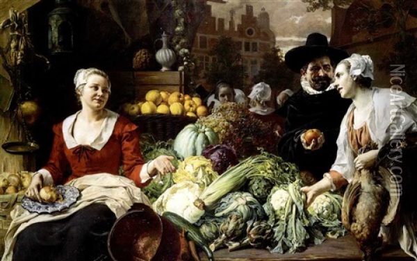 The Vegetable Market Oil Painting - Ferdinand Wagner the Elder