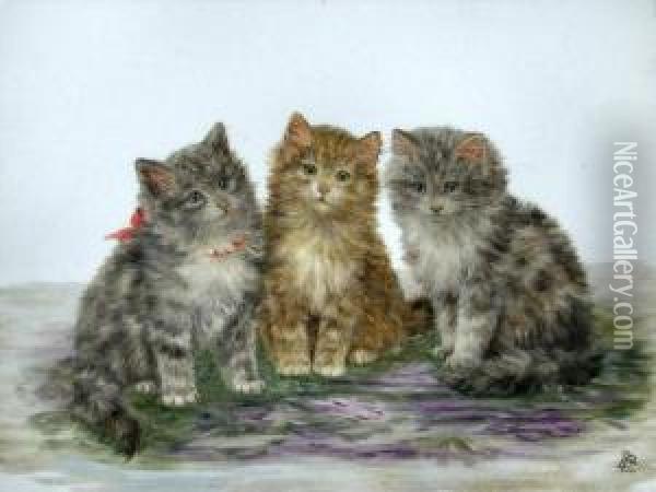 Three Kittens Oil Painting - Bessie, Betsie Bamber