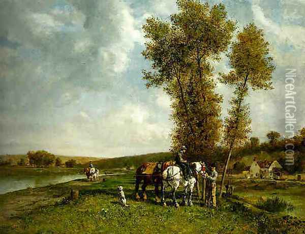 At the edge of the Seine Oil Painting - Jules Jacques Veyrassat
