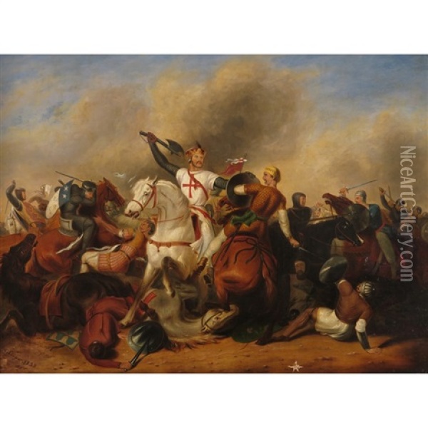 Richard I At The Battle Of Ascalon Oil Painting - Abraham Cooper