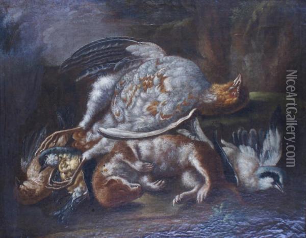 Nature Morte De Chasse A La Perdrix, A La Belette Et Au Geai Oil Painting - William Gowe Ferguson