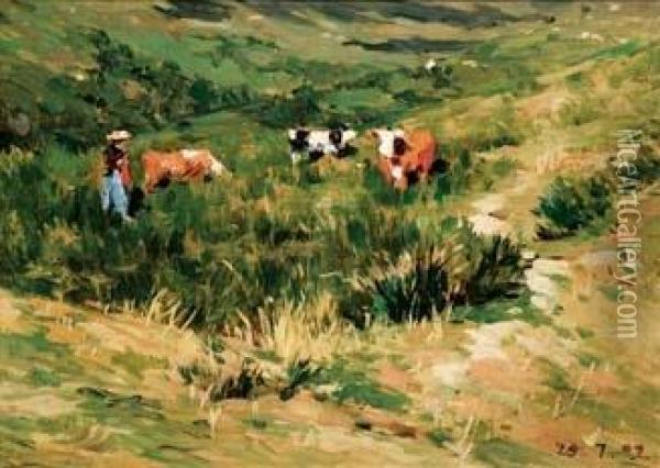 Pascolo In Alta Montagna -1882 Oil Painting - Oreste Silvestri