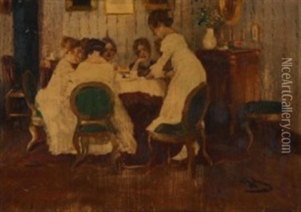 Damenkranzchen Oil Painting - Wilhelm Schreuer