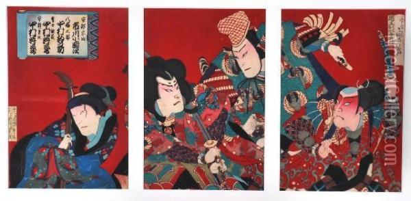 Kabuki Actors Oil Painting - Hasegawa Sadanobu