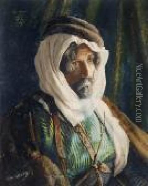 Portrait Of An Arab Oil Painting - Charles Wilda