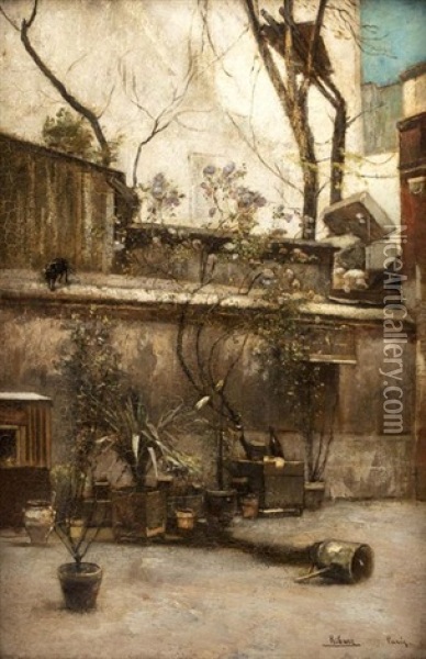 La Cour Interieure Le Long Du Jardin Oil Painting - Rudolf Ribarz