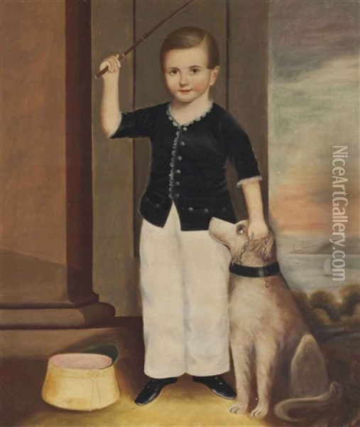 Portrait Of Daniel Shotwell Vail With His Dog Oil Painting - Joseph Whiting Stock