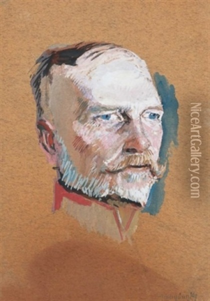 Katonafej Az I. Vilaghaborubol (head Of A Soldier From The First World War) Oil Painting - Laszlo Mednyanszky