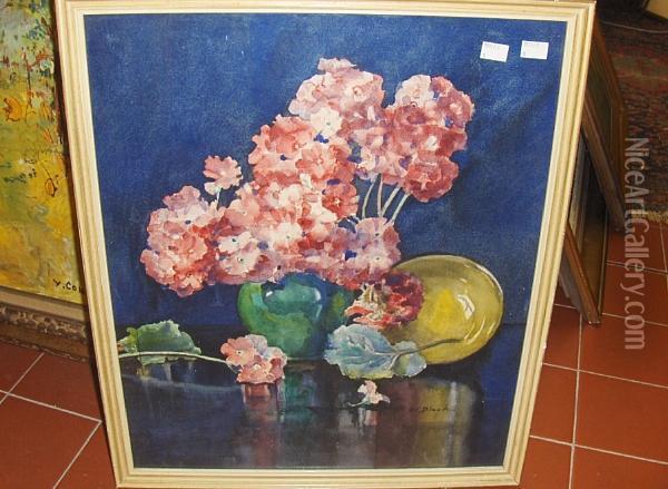Primulas Stil Life Flowers In A Vase Oil Painting - Andrew Black