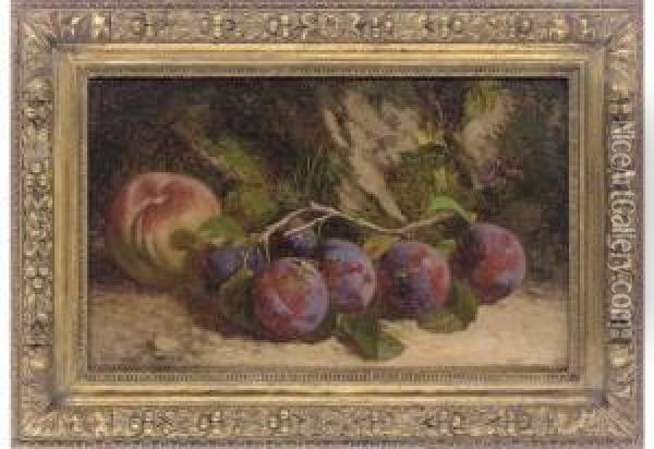 Plums And Peach Oil Painting - William Hughes