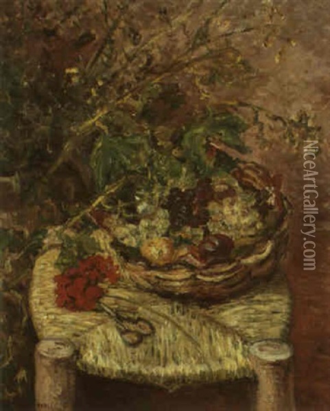 Fleurs Et Fruits Sur Une Chaise Oil Painting - Maxime Maufra