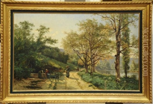 Lavandieres Oil Painting - Marie-Victor-Emile Isenbart