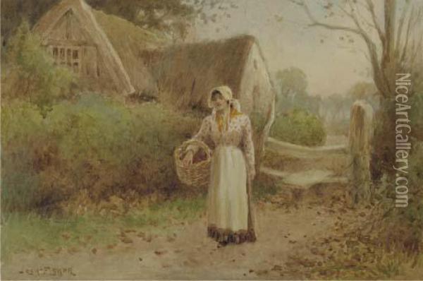 The Primrose Gatherers; And Off To Market Oil Painting - Joshua Fisher