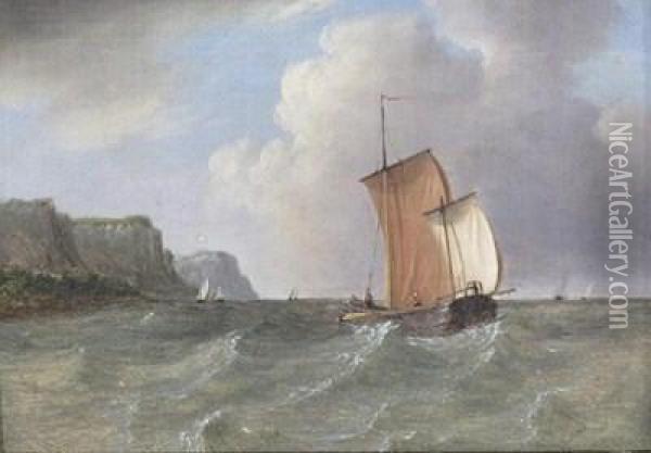 Fishing Boats Off The Cliffs Oil Painting - Petrus Jan Schotel