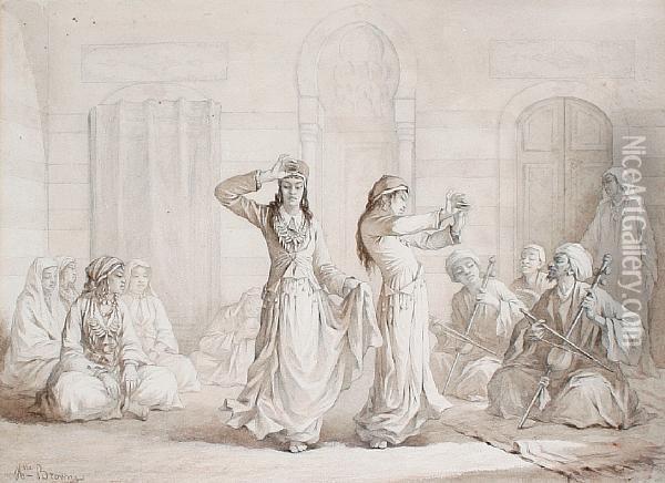 Dancers In An Arab Courtyard Oil Painting - Henriette Browne