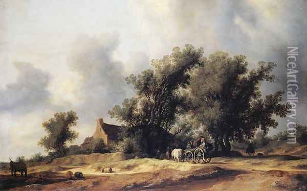 Road in the Dunes with a Passenger Coach Oil Painting - Salomon van Ruysdael