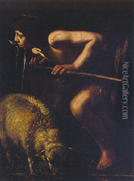 Saint John The Baptist Drinking From A Spring Oil Painting -  Caravaggio