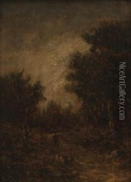 Wooded Landscape With A Wanderer Oil Painting - August Bedrich Piepenhagen