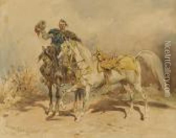 Cossack With A Horse Oil Painting - Juliusz Kossak