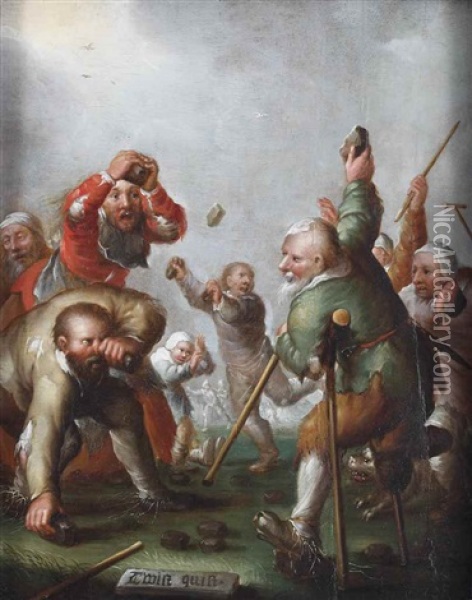 Twist Quist': A Brawl Between Beggars And Cripples Oil Painting - Adriaen Pietersz van de Venne